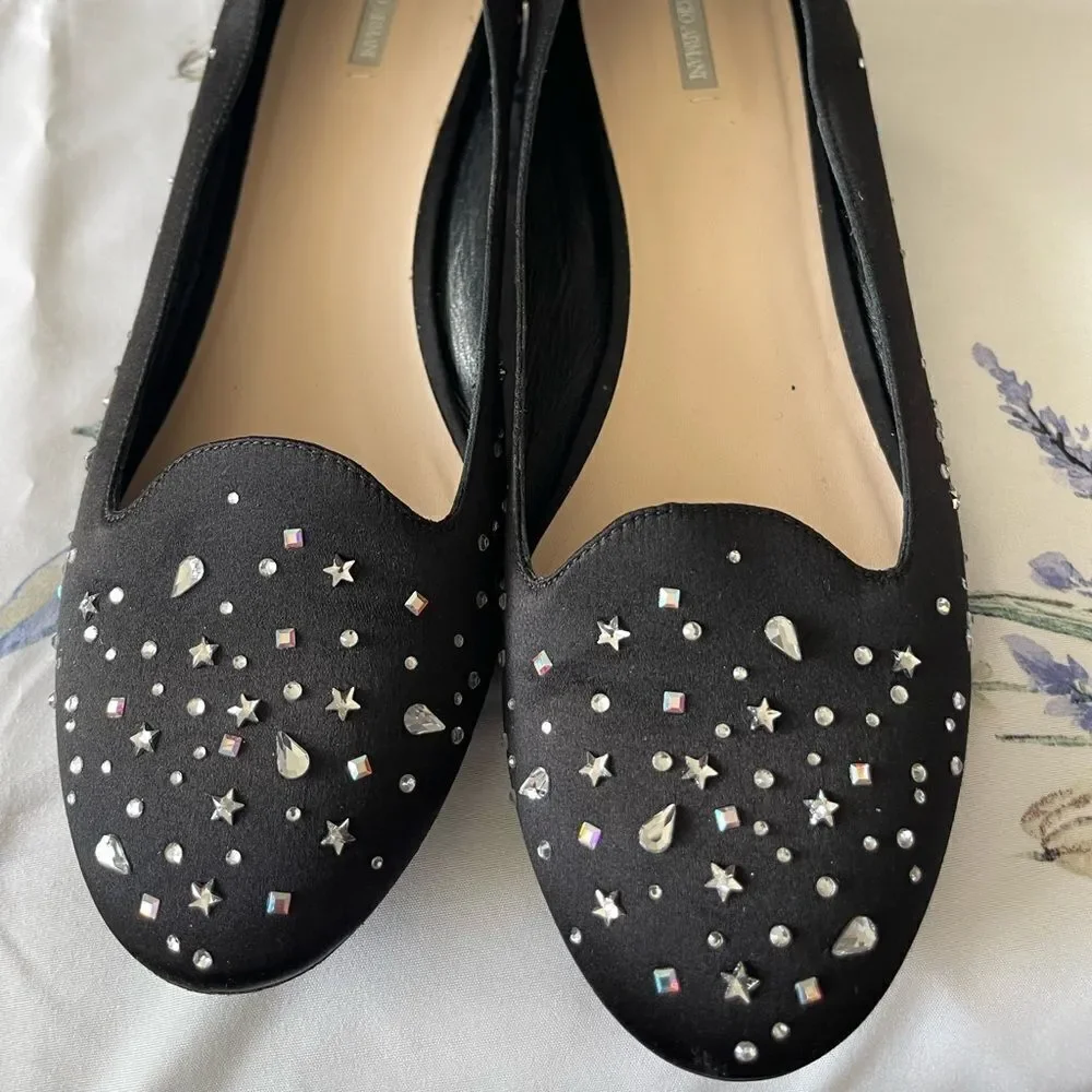 GIORGIO ARMANI Swarovski‎ Crystals Ballerina Slippers Flat Shoes It 39.5